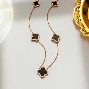 18K Gold Plated Black and Gold Clover Necklace